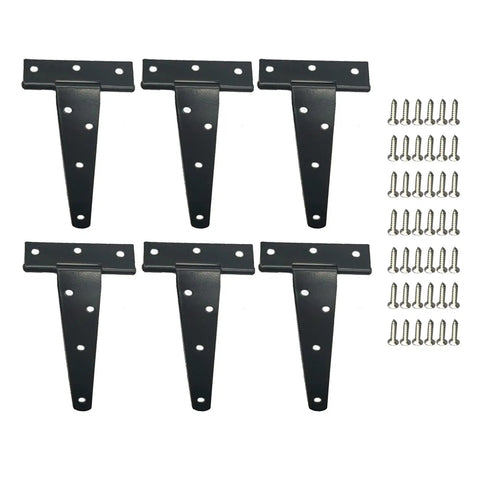 6 pack of 5 Inch T Strap Hinges Galvanized Iron Gate Hinge Set With Slotted Bearings, screws included, for shed and barn doors