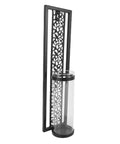 Vintage Hollow Out Metal Wall Sconce Kit Two Piece Candle Holder Set With Glass Covers For Living Room Bedroom Bathroom And Dining Area Easy Install Iron Wall Decor, black iron sconce with glass cover