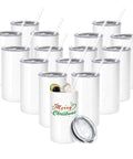 Game Changer 16 Pack Skinny Sublimation Tumblers With Lids And Straws 12 Oz Double Wall Stainless Steel Cups, white with straws, custom print ready.