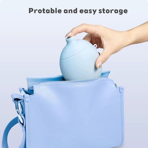 Inflatable Travel Pillow Portable Quick Inflate Neck Pillow For Airplanes Cars Buses Trains And Home Office Ultra Cozy Washable Camping Headrest Sleep Aid Travel Essential Blue being stored in a blue bag