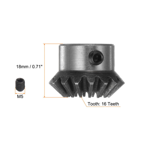 Two Bevel Gears Set 1:1 1.5 Module 16 Teeth 8mm Shaft Hole 90 Degree Tapered Bevel Pinion Gear Made From 45 Steel With M5 Fixing Hole For DIY Hardware Mechanical Rotation