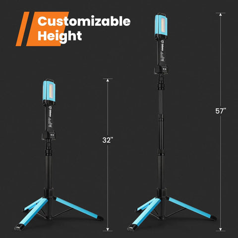 Rechargeable Work Light With Stand Cordless Triple LED Lamp System 8Ah Battery Delivers 700 1200 2200 Lumens Dimmable