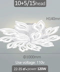 Premium Dope Modern LED Ceiling Light With 15 Leaf Shape Heads Flush Mount 120W Power Dimmable And Color Adjustable 3000K To 6500K