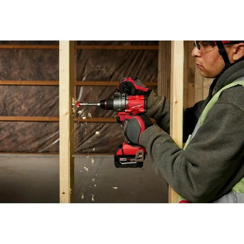 M18 1/2-Inch Cordless Drill Driver Bare Tool With Belt Clip And Side Handle All Metal Chuck Fastest Drive Under Load in action drilling wood