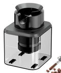 No Sweat Grounds Removal With This Automatic Electric Coffee Portafilter Cleaner Knock Box Unit featuring three arc brushes and clear container.