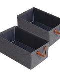 Foldable Storage Bins With Metal Frame Set Of 2 Dope Space Saving Closet Organizer in grey with brown handles, angled view