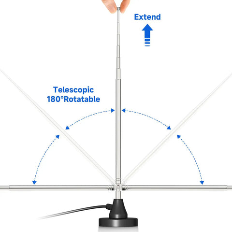 Strong Magnetic Base FM Radio Antenna Telescopic For Indoor Home Theater Receivers With Bluetooth HD FM And Universal Compatibility extended