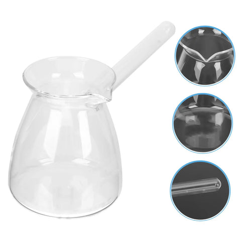 Side Handle Turkish Cezve Coffee Pot With Clear Glass Butter Pan High Borosilicate Heat Resistant Up To 100 Celsius V Shaped Outlet Coffee Warmer