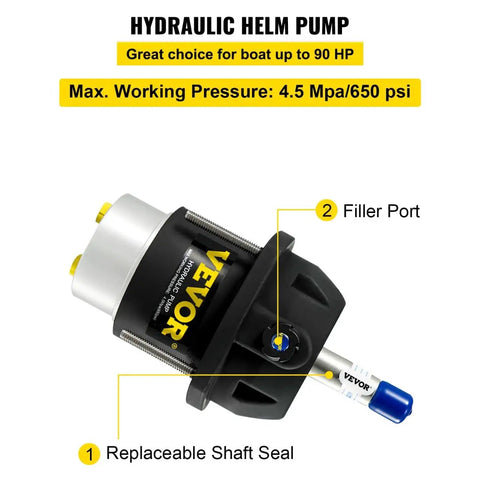 Hydraulic Outboard Steering Kit For 90HP Motors With Helm Pump Cylinder Marine Steering System Upgrade Durable Aluminum Alloy Casing Built In Two Way Lock Strong Nylon Hose Easy Installation showing helm pump details.
