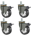 Rugged Four Wheel Castors With 360 Degree Swivel And Brakes 1000 Kg Load Capacity 125 Mm Wheel Industrial Equipment Transport Floor Safe Rubber Wheels With Non Slip Grooves Ideal For Furniture And Machinery, four braked castors