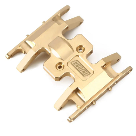 Gold CNC machined aluminum skid plate, Beefy Brass Skid Plate For 1 To 24 RC Crawler Axial Gladiator Bronco C10 JLU Deadbolt Upgrades