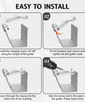 Four steps showing installation of Five Inch Gutter Hangers Kit With Pre Installed Quick Screws Gutter Clips Hidden Bracket.