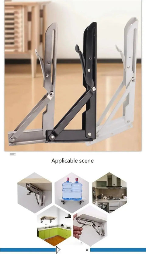 2 Pack Adjustable Triangle Folding Shelf Brackets Wall Mounted For DIY Home Bookshelf Table Bench Tools Tough Built To Last Black 8 Inch Space Saving Solution