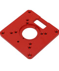 Premium Aluminum Router Table Insert Plate Built Tough With Dual Scale Alignment Dead Nuts Accurate Precision Calibration For Smooth Woodworking And No Sweat Setup, red aluminum plate with precision holes.