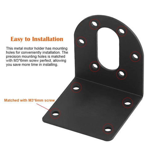 Black metal DC gear motor mounting bracket with multiple M3 screw holes (4-pack)