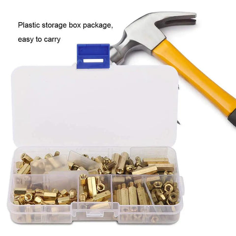180Pcs M4 Brass Standoff Spacer Set With Male And Female Hex Pillars Screws And Nuts For Electronics PCB Mounting Durable Brass Hardware Kit In Storage Box Built For DIYers, brass parts in plastic box