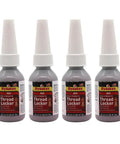 Red High Strength Thread Locker 0.34 Oz Bottle 4 Pack For Large Fasteners Permanent Lock Anaerobic Adhesive Vibration And Solvent Resistant