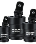 Impact Universal Joint Socket Set, Three Piece Drive Sockets One Half Inch, Three Eighths Inch, One Quarter Inch, Swivel Adapters