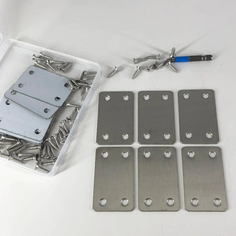 12 Pack Flat Mending Plate Metal Bracket Stainless Steel Corner Brace 60mm By 38mm Four Hole 0.05 Inch Thick Wood Repair Joining Plate