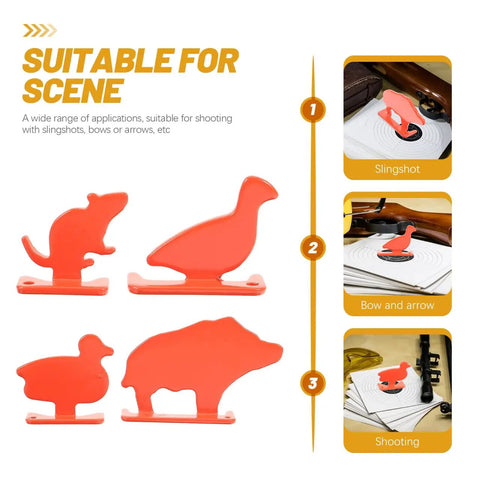 Four Piece Gun Target Set With Animal Silhouette Targets Stainless Steel Neon Orange Powder Coat Ultra Portable For Outdoor Practice High Visibility Training Targets For Range Days And Casual Plinking