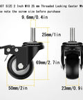 Rolls Like A Dream Heavy Duty Polyurethane Swivel Caster Wheels With Lock Brakes And Threaded Stems dimensions and details
