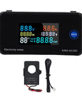 Open Transformer AC Multimeter Digital Energy Meter KWSAC300-100A with 360 Degree Color LCD, showing voltage, current, power, temp display