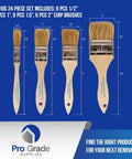 Chip Brush Set 24 Pack With Natural China Bristle And Durable Wood Handles for various art projects displayed against blue background