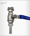 1/2 inch NPT stainless bulkhead valve with blue handle for home brew systems, made from 304 stainless steel, designed for kettles and tanks