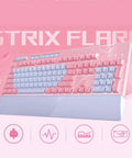 Dope Pink Mechanical Gaming Keyboard And Mouse Combo With Full Spectrum RGB Backlighting Smooth Action Keys And Ultra Portable Mouse Pad showing a pink mechanical keyboard with blue accents.