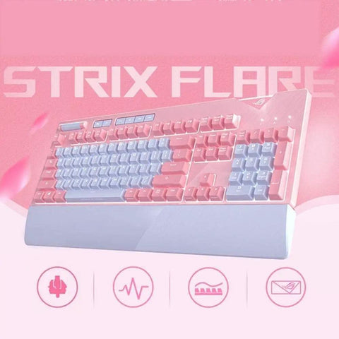 Dope Pink Mechanical Gaming Keyboard And Mouse Combo With Full Spectrum RGB Backlighting Smooth Action Keys And Ultra Portable Mouse Pad showing a pink mechanical keyboard with blue accents.