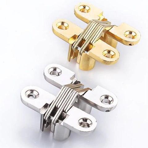 Hidden Concealed Cross Door Hinge 8x42mm with Screw for Wood or Metal Doors and Cabinets Folding Doors Windows 180 Degree Swing Silver DIY Furniture Hardware
