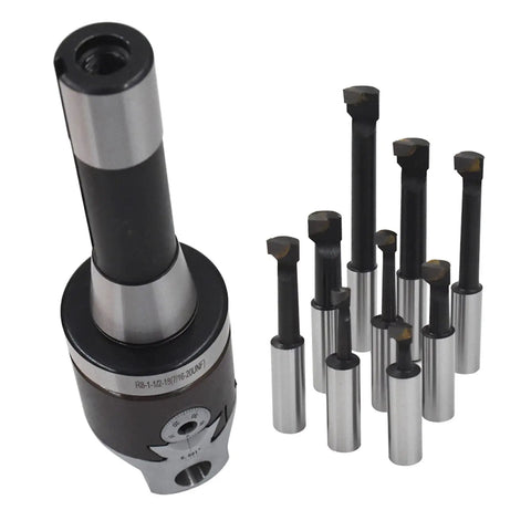 Nine Pack Boring Head Set With R8 Shank One Half Inch Boring Bar Carbide Construction For Bridgeport Milling Replacement Kit