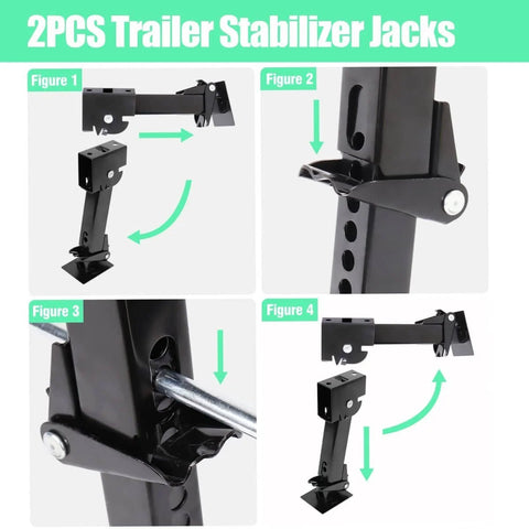 Two Pack Swing Down Trailer Stabilizer Jacks With Seven Inch Drop Leg And Eighteen Inch Adjustable Rod Handle For RV Camper