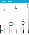 Product size chart for 3 Pack Telescoping Inspection Mirrors With LED Light and Magnetic Flashlight, showing measurements and design features.