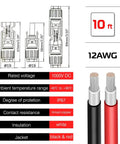 Heavy Duty 10 Foot 12 Awg Solar Panel Extension Cable Pair With Slick Male Female Connectors For Rv Camper Top Shelf Roof Rack Power Run Zero Sweat Plug And Play Solar Wiring Adapter Kit In Red And Black, detailed specifications.