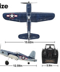 Top and side view of F4U Corsair RC Plane 4 Channel RTF with Xpilot Stabilization, 12.59 in wingspan, with remote control.
