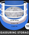 Top Shelf Countertop Automatic Ice Dispenser With Food Grade Abs Shell And Fast 12 To 15kg Production For Hassle Free Home Mixology Smooth Touch Buttons, showing 1kg food grade container filled with ice.