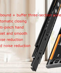 Close-up of Three Section Drawer Runners With Damping And Soft Close, Full Extension 45cm Ball Bearing Slides in stainless steel
