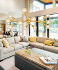 Modern Sputnik Chandelier 12 Light Gold Metal Ceiling Fixture for Living Room Bedroom Dining Kitchen and Office Dope Statement