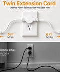Ditch The Janky Setup With This 12 Ft Twin Extension Cord Offering Three Side Outlets And A Sleek Flat Plug For Zero Plug Fighting And Effortless Fast Charging Anywhere. Twin extension cord showing 6 ft on both sides for organized power access.