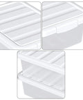 Close-up of Two Pack 14 Quart Stackable Plastic Storage Bins With Lids For Shoes And Crafts Organization On Closet Shelves