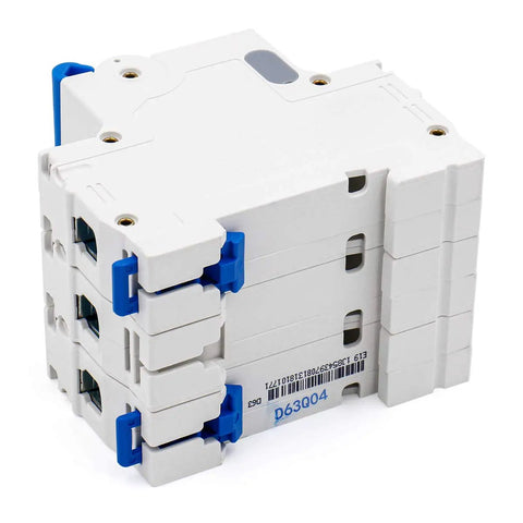 3 Pole 63A Miniature Circuit Breaker MCB DIN Rail Mount 400VAC D Type Trip 6000A Breaking Capacity For Motor Protection And Air Compressor Systems Industrial Grade 63A 3P MCB For Motor Control Panels.