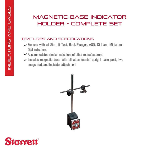 Magnetic Base Indicator Holder For Test Tools Back-Plunger AGD Dial And Miniature Dial Indicators Complete Set 657AA By Starrett