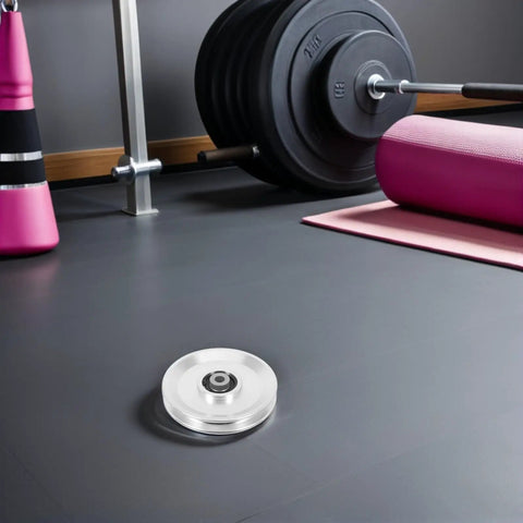 Heavy Duty Aluminum Cable Pulley Wheel for Gym Gear and Clotheslines 115mm Diameter Silent Operation in home gym setup