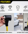 Heavy Duty Nema 14-30 To 14-50 R Ev Charger Adapter Cord With Slick Grip Handle and Solid Copper Build for Tesla Drivers, ergonomic grip detail.