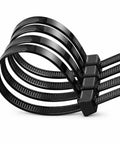 Close-up of Heavy Duty Self Locking Nylon Cable Ties In Black, showing sleek black straps designed for reliable cable management.