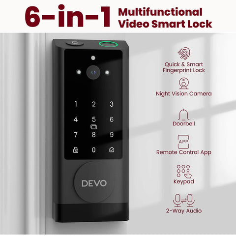 Next Level Smart Lock With Camera And Doorbell, 6 In 1 Keyless Entry For Front Door Featuring Fingerprint, Auto Lock, App Remote.