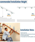 Installation guide for No Sweat Natural Wood Handrail Grippin Tight Stair Railing at 90cm height with measurement details.