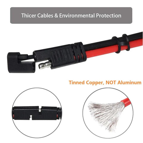Close-up of KickAss 10Awg SAE Extension Cable Slick Dc Power Cord Superflex Silicone Wire with connector detail.
