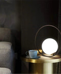 Mid Century Modern Nightstand Lamp In Black Matte Metal With Frosted Glass Globe Round Desk Table Light For Living Room Or Bedroom Large Size Sleek Durable Glow For Home Or Office Setup